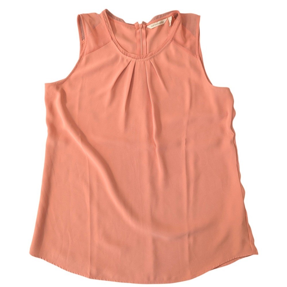 Soft Surroundings Womens Medium Coral Pink Pleated Detail Sleeveless Blouse